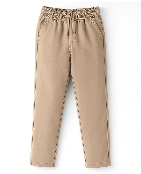 Pine Kids Woven Full Length Solid Color Trouser Pant - Beige